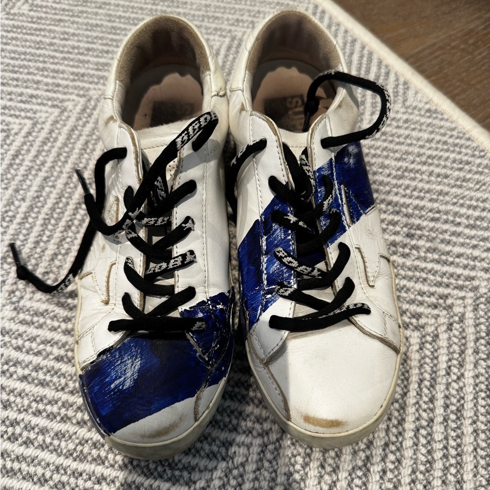 Golden Goose White and Blue Sneakers